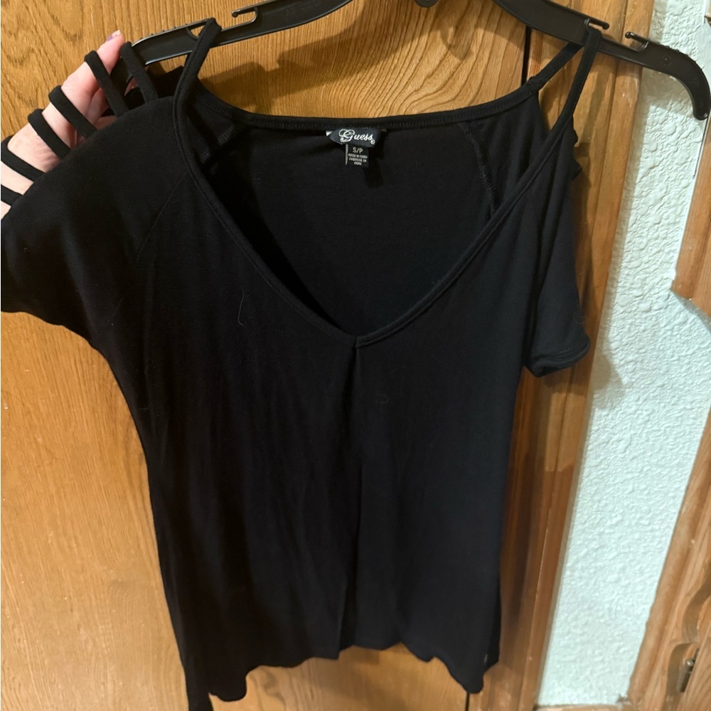 Black V neck Top by Guess